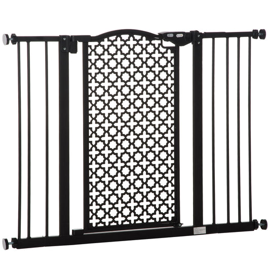 PawHut 74-105 cm Pet Baby Safety Gate Barrier Stair Pressure Fit with Auto Close and Double Locking for Doorways, Hallways, Black