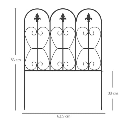 Outsunny Decorative Garden Fencing, 5PCs Outdoor Picket Fence Panels, Rustproof Metal Wire Landscape Flower Bed Border Edging Animal Barrier, Black