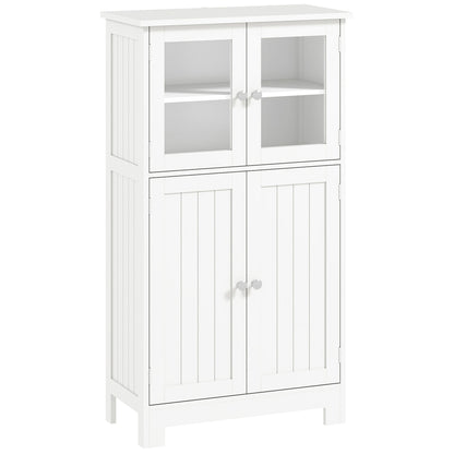 kleankin Bathroom Floor Cabinet, Freestanding Kitchen Cupboard with 2 Drawers, Adjustable Shelves and Tempered Glass Door, Wooden Storage Unit for Living Room Kitchen Hallway