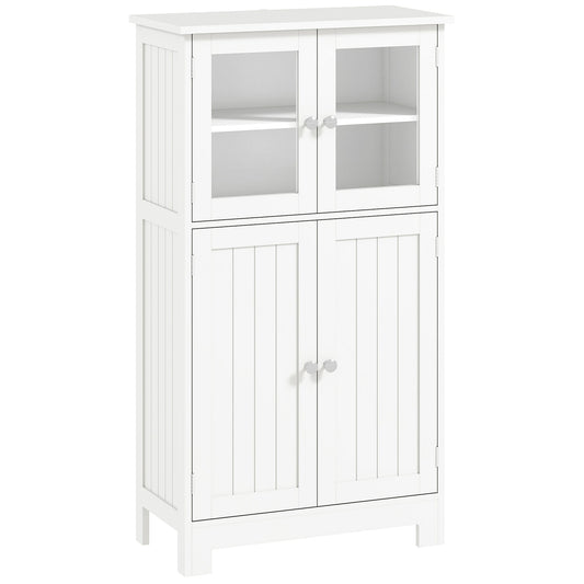 kleankin Bathroom Floor Cabinet, Freestanding Kitchen Cupboard with 2 Drawers, Adjustable Shelves and Tempered Glass Door, Wooden Storage Unit for Living Room Kitchen Hallway