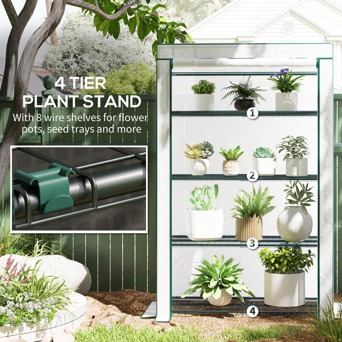 Outsunny Four-Tier Mini Greenhouse - Green/White
