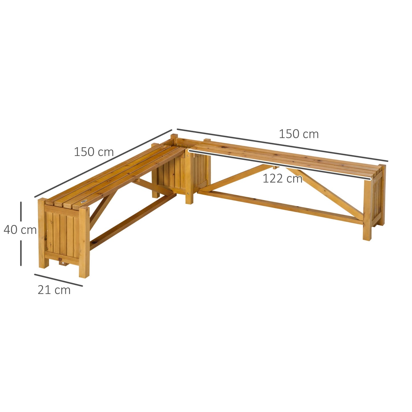 Outsunny Wooden Garden Corner Bench with Planter Combination, Planter Box with Garden Bench Seat for Patio, Park and Deck, Brown