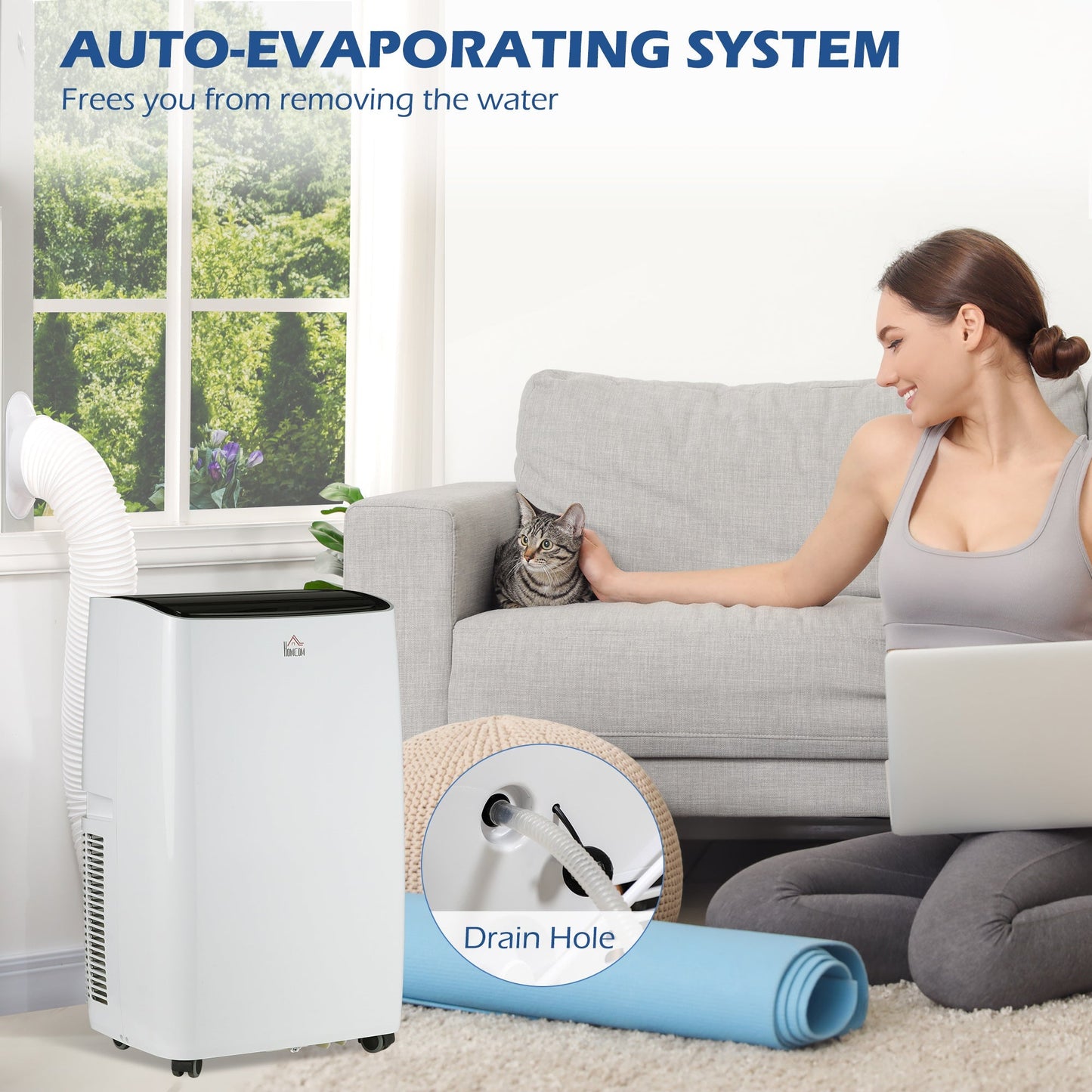 14,000 BTU Portable Air Conditioner Dehumidifier Cooling Fan for Room up to 40m², with Remote, LED Display, 24H Timer, Window Mount Kit, White