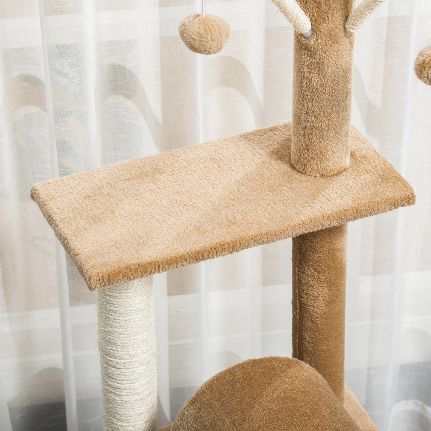 PawHut 121cm Cat Tree Tower Kitten Activity Center Scratching Post with Bed Tunnel Perch Interactive Ball Toy Brown