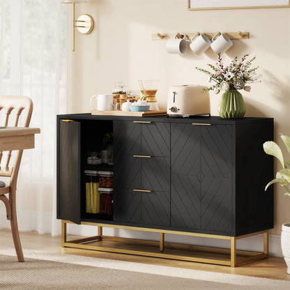 HOMCOM Sideboard with 3 Drawers and Adjustable Shelves for Living Room - Black