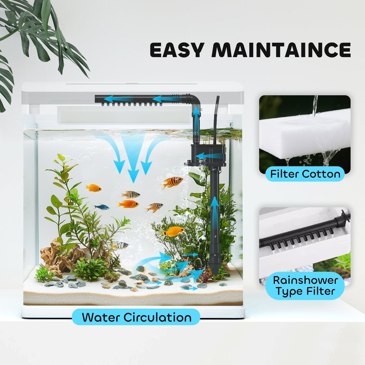 PawHut 13L Glass Aquarium Fish Tank with Filter, LED Lighting, for Betta, Guppy, Mini Parrot Fish, Shrimp, 29 x 20 x 30.5cm