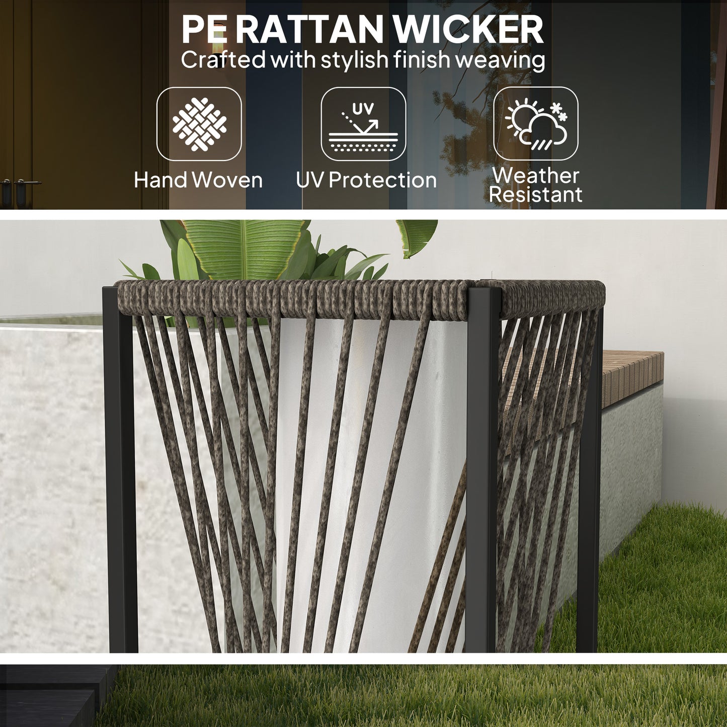 Outsunny Garden Rattan Lamp, 77 cm Tall Solar Rattan Floor Lamp, Solar Garden Light z automatycznym włączaniem/wyłączaniem świateł LED, IP44 Wodoodporny do użytku na zewnątrz, na ganku, ścieżce, tarasie, szary