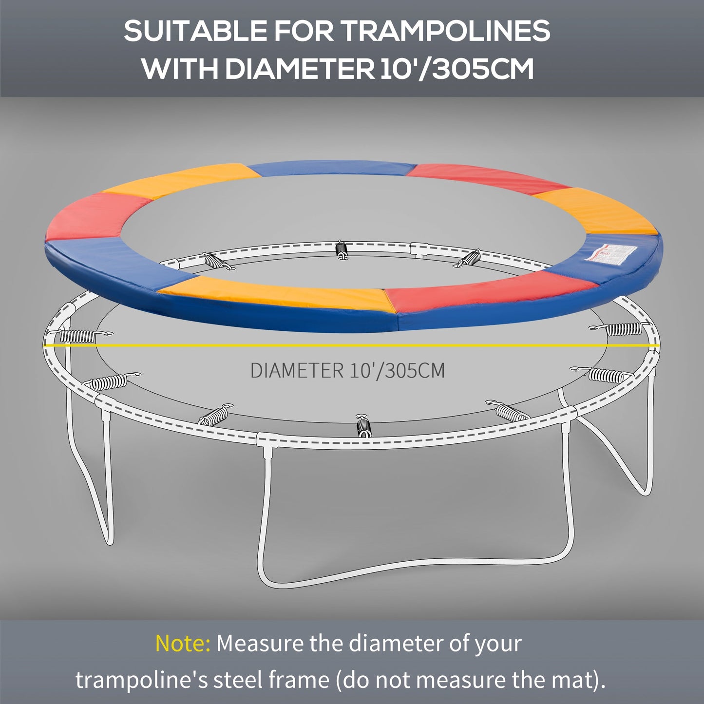 HOMCOM 10FT Podkładka do trampoliny, â305cm Akcesoria do trampolin Otoczka ochronna Podkładka piankowa Podkładki wymienne Zapasowe, wielokolorowe