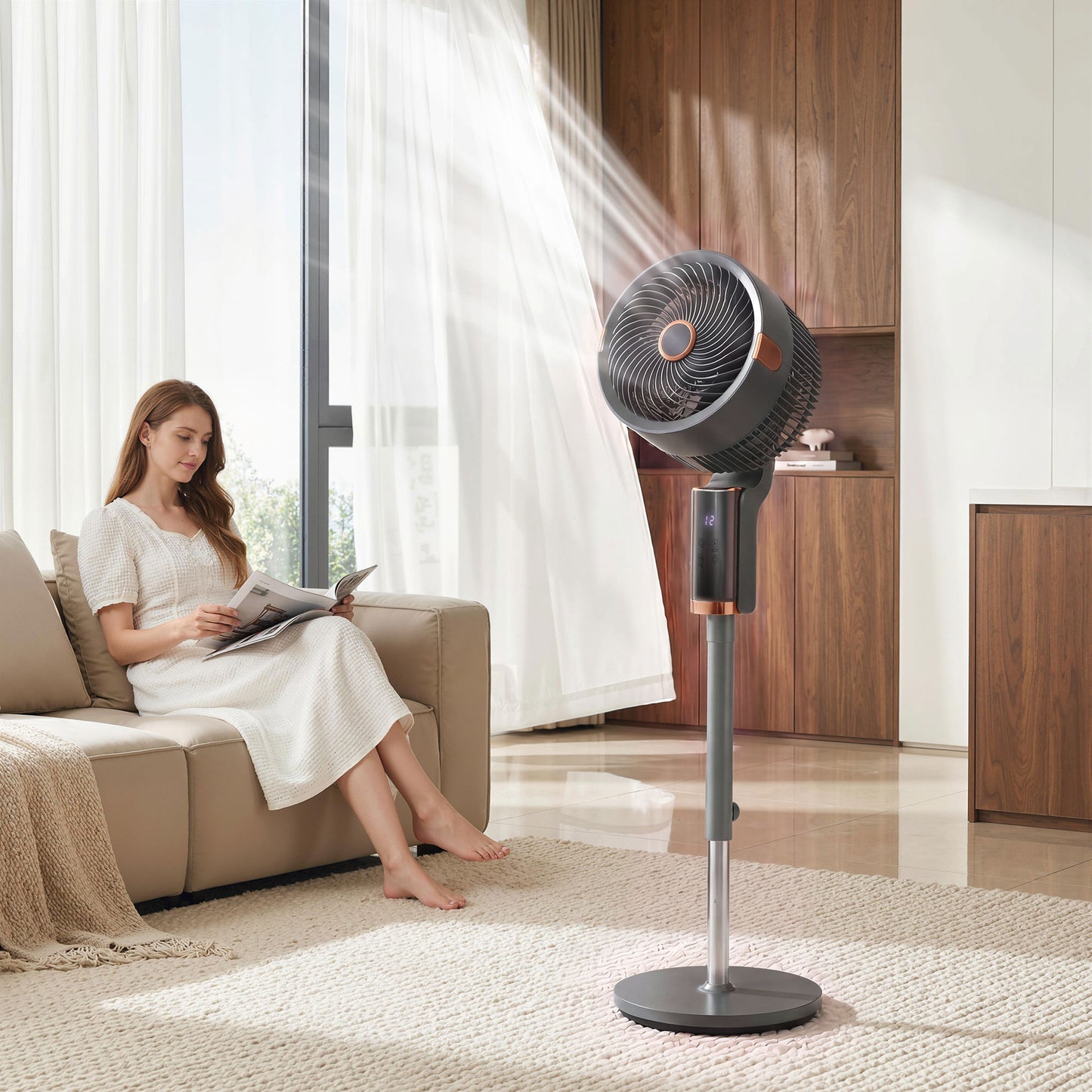 HOMCOM 20 dB Silent Standing Fan for Bedroom, 44" Pedestal Fan with 90° Oscillating, 8 Speeds and LED Light, Grey