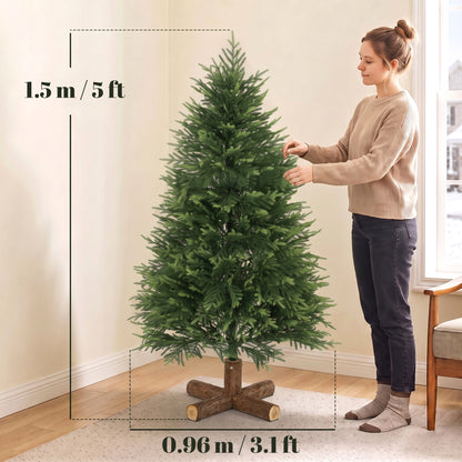 HOMCOM 5ft Artificial Christmas Tree, Hinged Xmas Tree with Realistic 513 PE & PVC Branch Tips, Fir Wood Base, Green