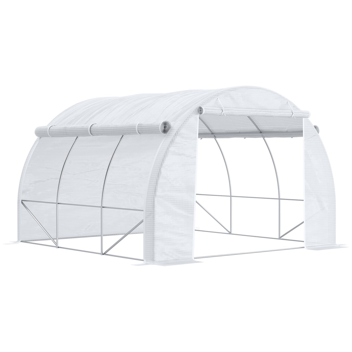 Outsunny 3 x 3 x 2 m Polytunnel Greenhouse، المشي في خيمة Pollytunnel مع إطار فولاذي، غطاء مقوى بسحاب و6 نوافذ للحديقة باللون الأبيض