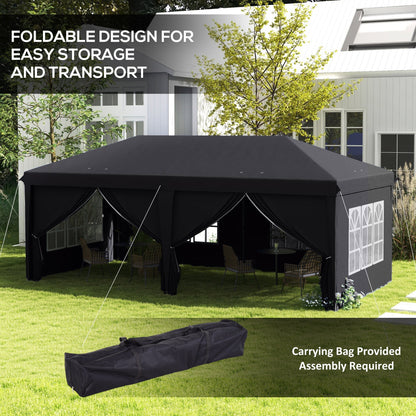 Outsunny 3 x 6 m Pop Up Gazebo with Sides and Windows, Height Adjustable Party Tent with Storage Bag for Garden, Camping, Event, Grey