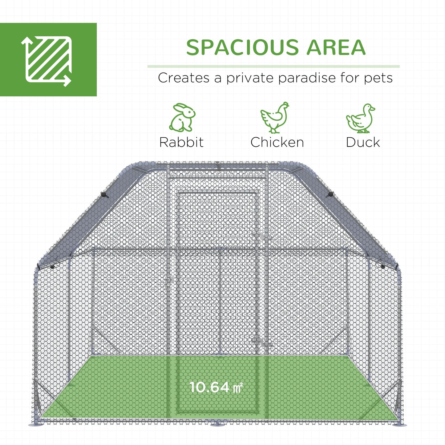 PawHut Walk In Chicken Run Chicken Coop with Roof Outdoor for 10-12 Chickens, Hen House, Duck Pen, 2.8 x 3.8 x 2 m