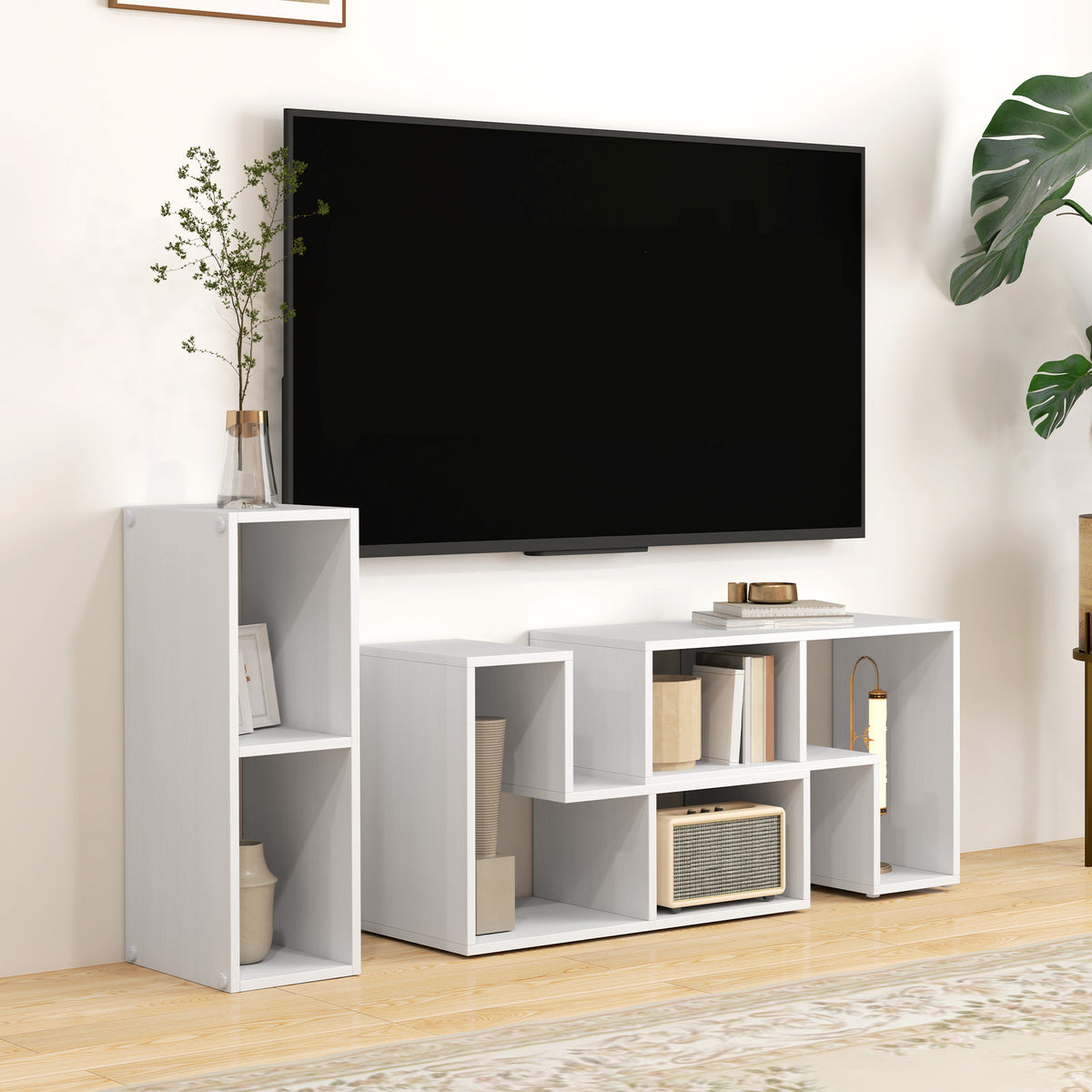 HOMCOM Three-Block Modular TV Stand - White Wood-Effect