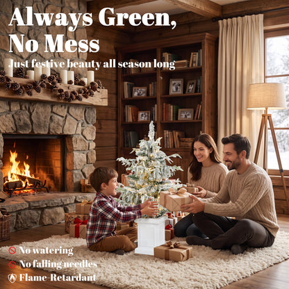 HOMCOM 3ft Prelit Flocked Christmas Tree, Artificial Snow Flocked Spruce with 100 Warm White LED Lights, 8 Modes, Green