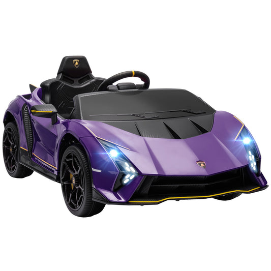 Samochód elektryczny dla dzieci AIYAPLAY 12 V Lamborghini Autentica z licencją, pilotem, czterema kołami z zawieszeniem, płynnym rozruchem, fioletowy