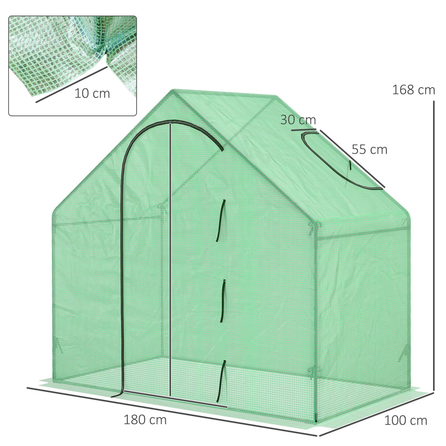 Outsunny Walk In Tomato Greenhouse Garden Outdoor Mini Greenhouse Flower Planter Steel Frame with Zipped Door & Window, PE Cover, 180 x 100 x 168CM, Green