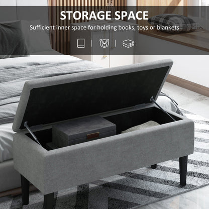 15" Modern Ottoman Storage Box with Wooden Legs, 47L Storage Ottoman Holds up to 120KG, for Living Room, Bedroom, Grey