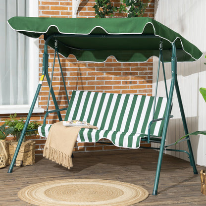 Outsunny 3 Seater Swing Chair with Adjustable Canopy, Garden Swing Seat with Steel Frame, Padded Seat, Green