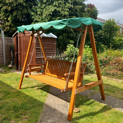 Outsunny 3-Seater Pinewood Swing Chair-Green