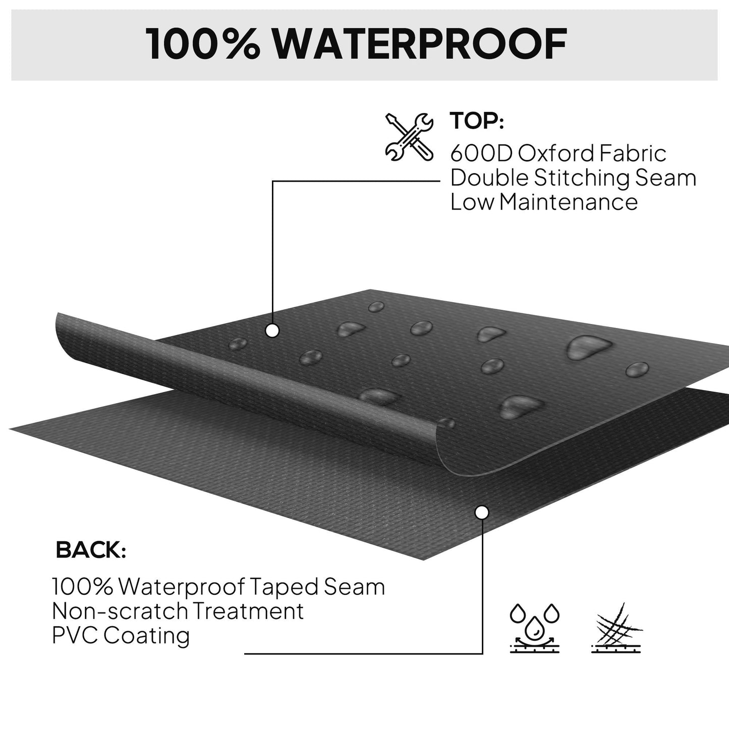 Outsunny 600D Oxford Outdoor Garden Furniture Sofa Set Cover, Waterproof Anti-UV Rattan Sun Lounger Protection Protector Cover, 275L x 205W x 90Hcm, Black