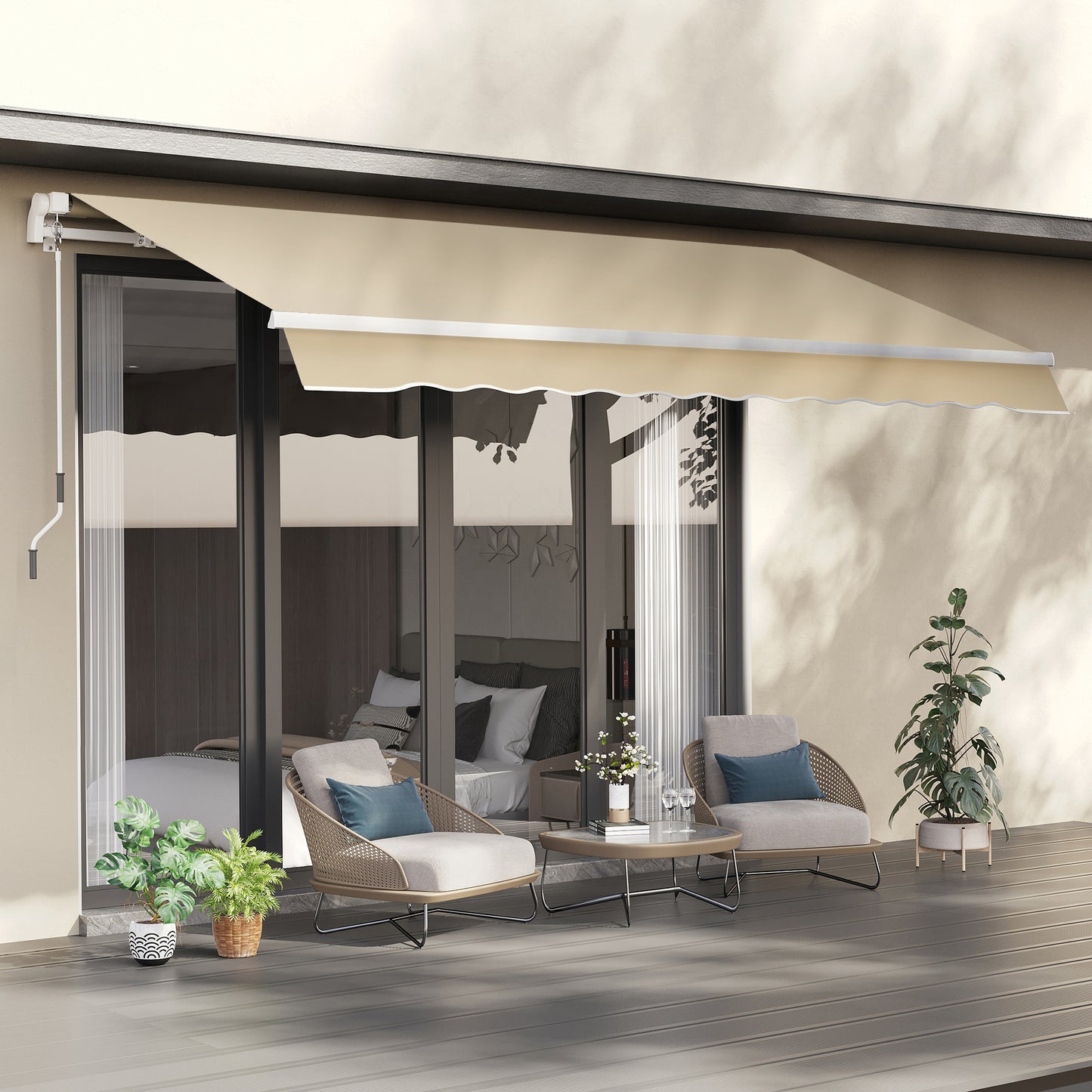 Outsunny 3,5M x 2,5M Markiza ręczna zwijana, osłona przeciwsłoneczna do ogrodu i na patio