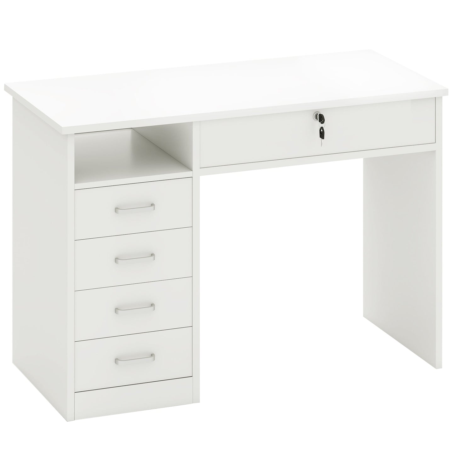 HOMCOM Computer Desk, Home Office Desk with Lockable Drawer, Storage Shelf for Study Bedroom, 110 x 50 x 76 cm, White