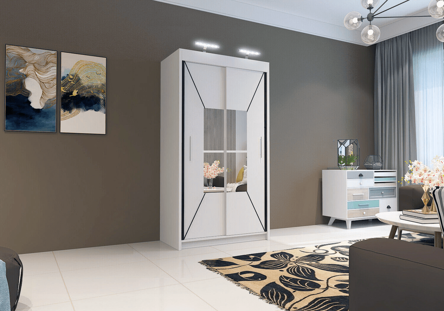 Bartholomew Mirrored Sliding Wardrobe - White