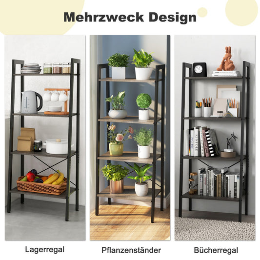Regał 4-poziomowy z metalową ramą - brązowy