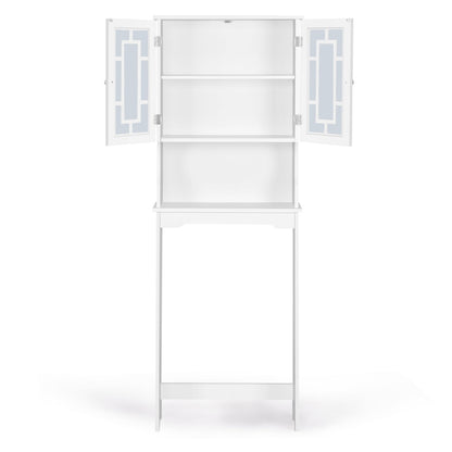 Over The Toilet Storage Cabinet with Double Tempered Glass Doors-White