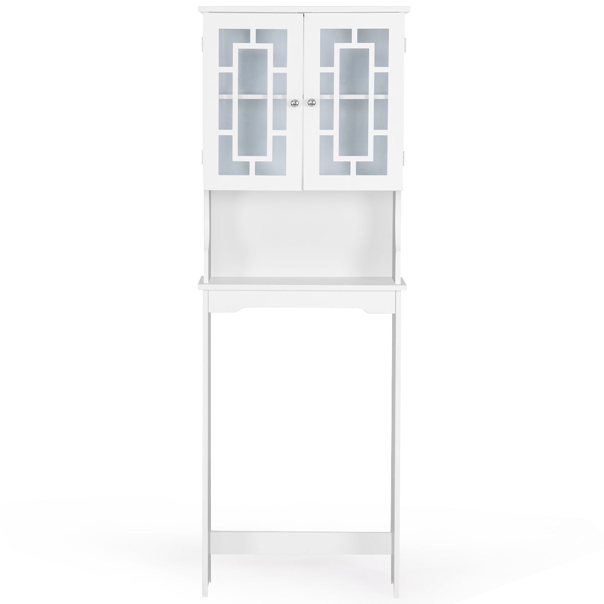 Over The Toilet Storage Cabinet with Double Tempered Glass Doors-White