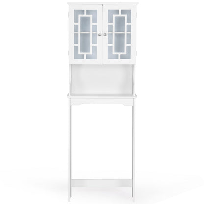 Over The Toilet Storage Cabinet with Double Tempered Glass Doors-White