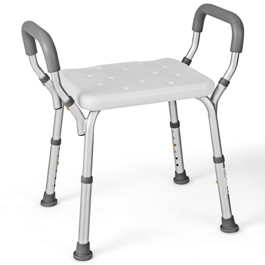 Bath Chair Shower Bench with Detachable Padded Arms-Grey