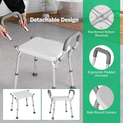Bath Chair Shower Bench with Detachable Padded Arms