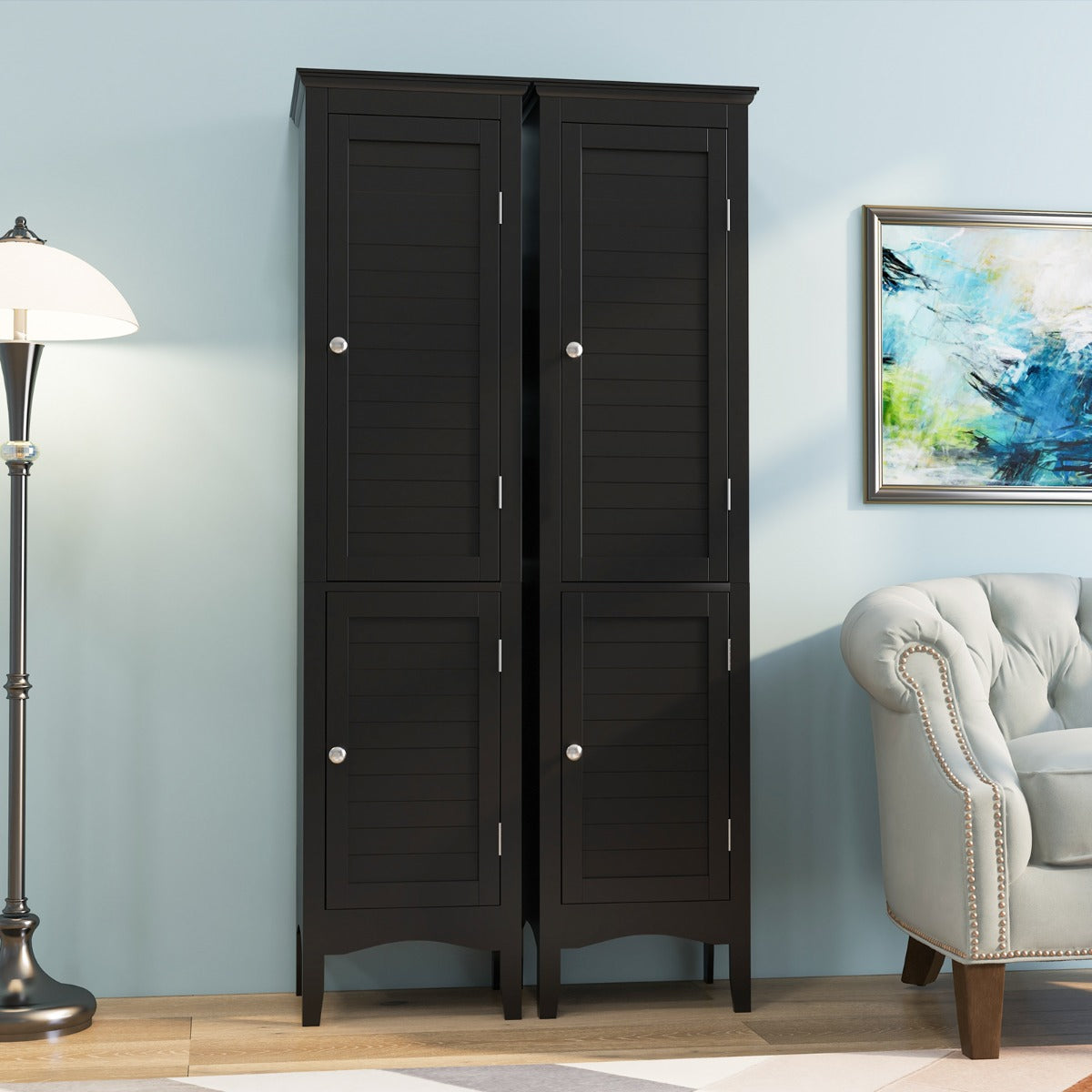 Tall Narrow Bathroom Cabinet-Black
