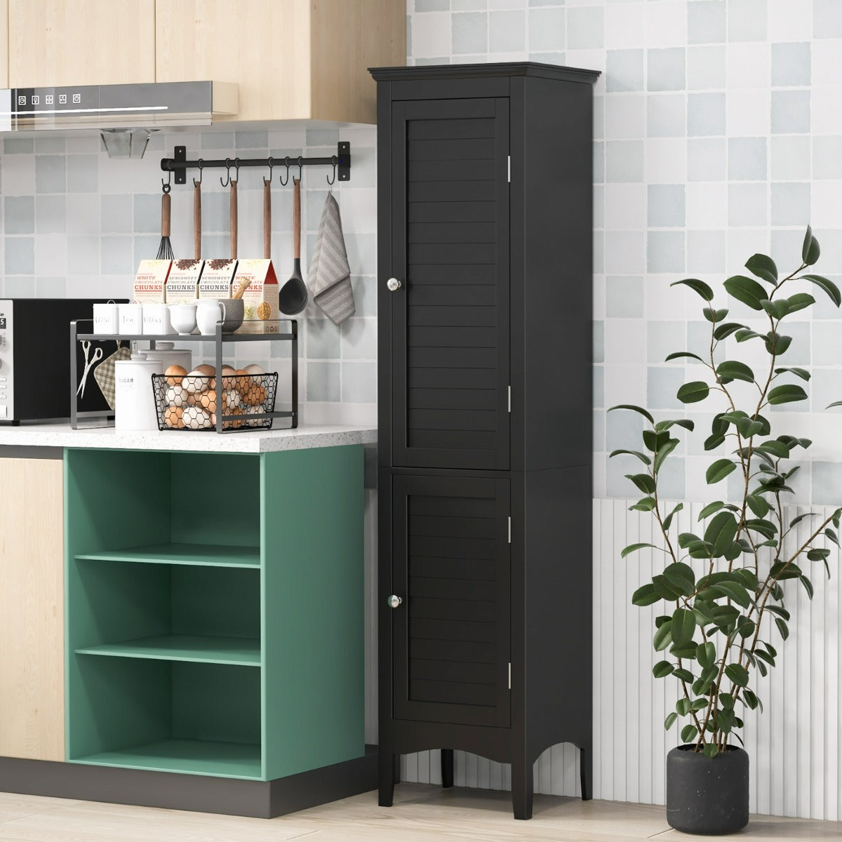 Tall Narrow Bathroom Cabinet-Black