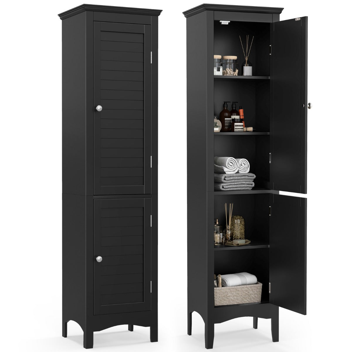 Tall Narrow Bathroom Cabinet-Black