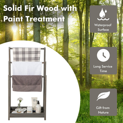 Freestanding Wood Towel Rack with 3 Individual Bars and Bottom Storage Shelf-Grey