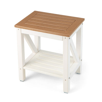 2-tier Waterproof Shower Bench with Storage Shelf-Brown