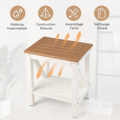 2-tier Waterproof Shower Bench with Storage Shelf-Brown