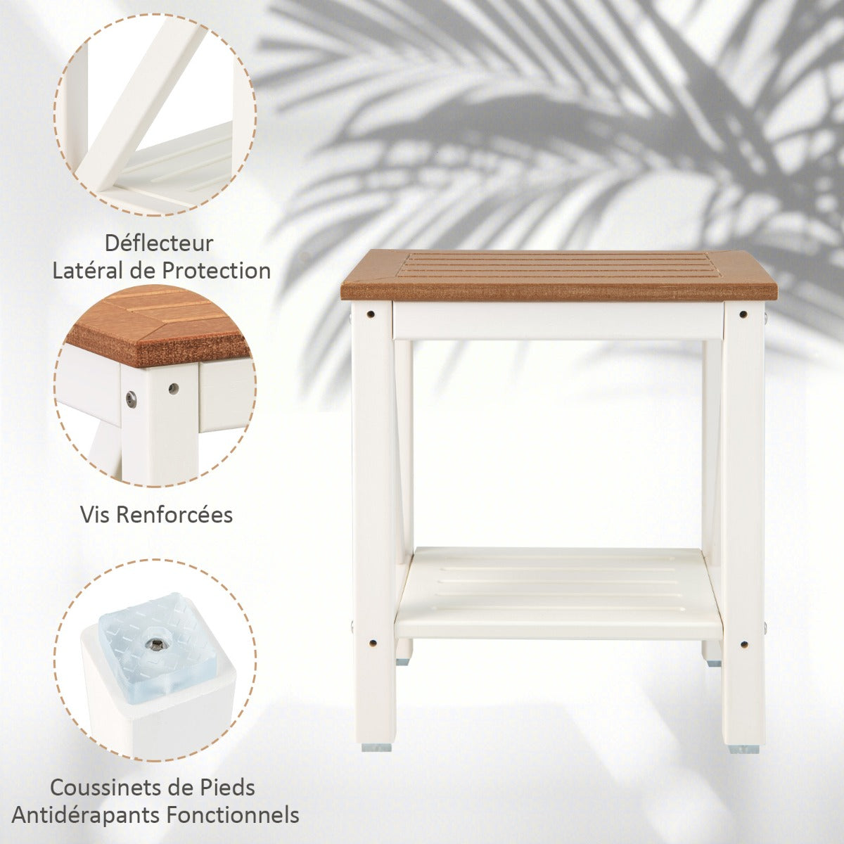 2-tier Waterproof Shower Bench with Storage Shelf-Brown