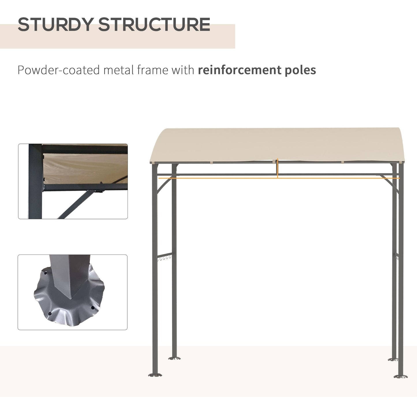 خيمة شواء خارجية مقاس 2.2 × 1.5 متر من Outsunny، شواية حديقة بإطار معدني، مظلة منحنية و10 خطافات، مظلة شمس خارجية، بيج