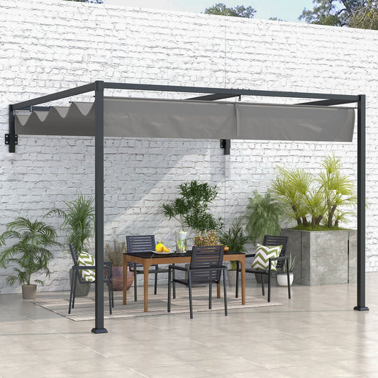 Outsunny 3 x 4m Lean To Steel Pergola z ruchomym zadaszeniem materiałowym - ciemnoszary