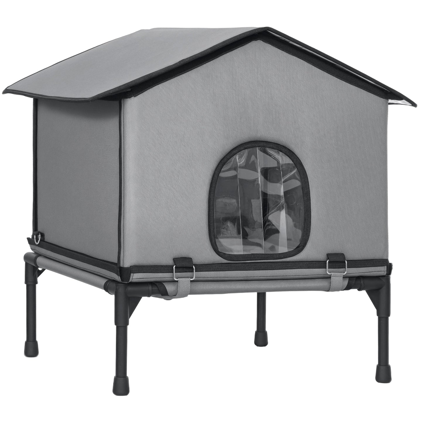 PawHut Outdoor Cat House, Waterproof Insulated Cat Kennel with Elevated Base, Foldable Feral Kitty Shelter for Kittens, Grey