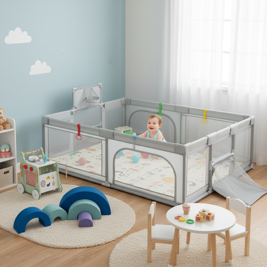 Baby Activity Play Set with Playpen Wooden Walker and Foam Climber