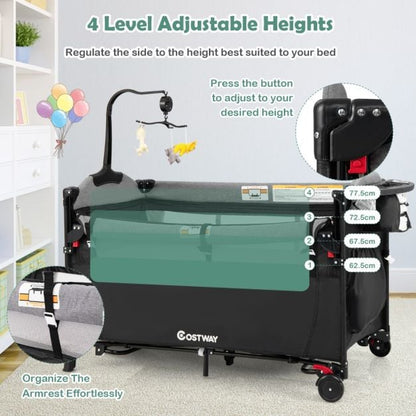 5-in-1 Convertible Baby Bed with Changing Table &amp; Storage Bag Black