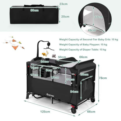 5-in-1 Convertible Baby Bed with Changing Table &amp; Storage Bag Black