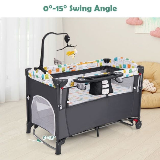 5-in-1 Convertible Baby Bed with Changing Table &amp; Storage Bag Grey