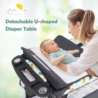 5-in-1 Convertible Baby Bed with Changing Table &amp; Storage Bag Grey