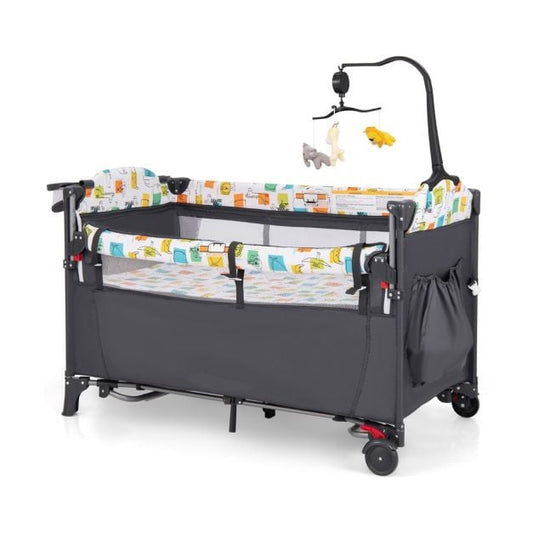 5-in-1 Convertible Baby Bed with Changing Table &amp; Storage Bag Grey